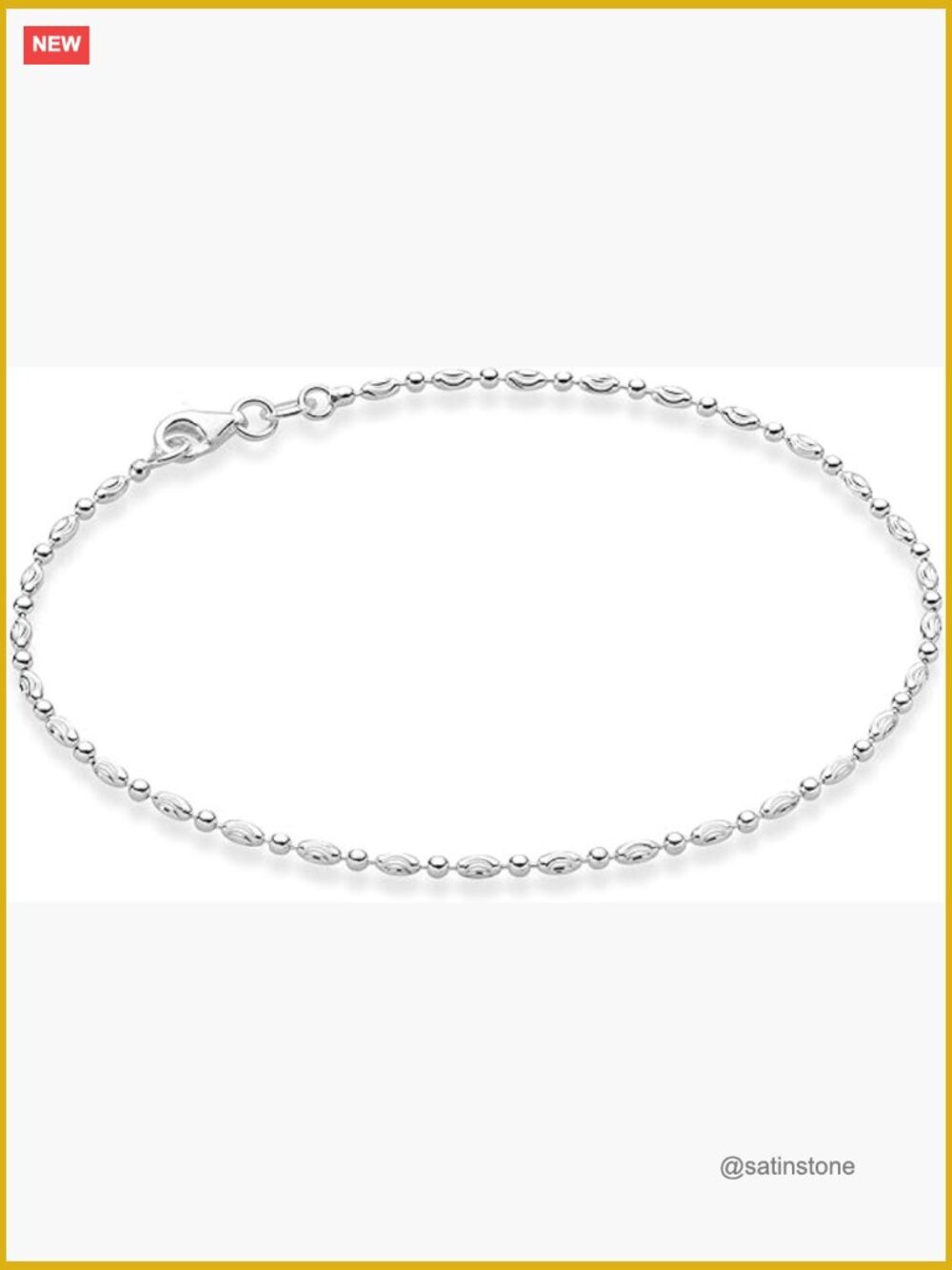 925 Sterling Silver Diamond-Cut Oval and Round Bead Ball Chain Anklet